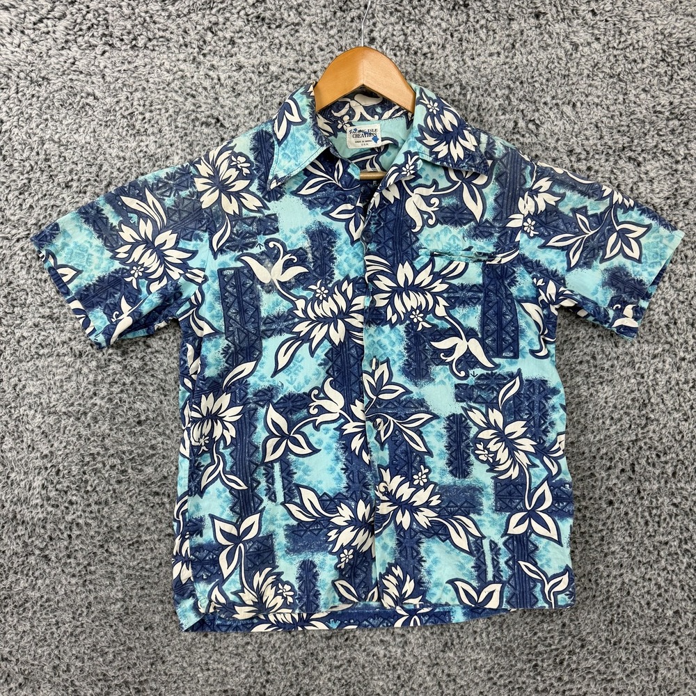 Vintage Pacific Isle Creations Shirt Mens Medium Floral Hawaiian Cotton USA 80s
